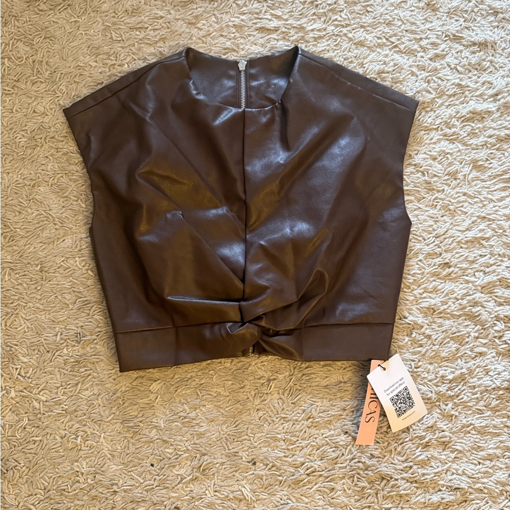 Brown Faux Leather Crop Top